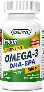 DEVA Vegan Omega-3 DHA EPA Supplement - Once-Per-Day Softgel 500 MG - Carrageenan Free - Gelatin Free - Non-Fish - Algae Oil Omega-3 Fatty Acids - 60 Softgels on Amazon - Best Deal Finder