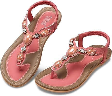 SHIBEVER Women Sandals Summer Boho Casual Flat Ankle T-Strap Thong Elastic Comfortable Flip Flops Beach Shoes Sandal on Amazon.ae - Price Tracker
