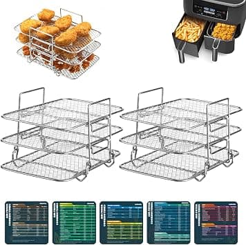 2 Pack Ninja Dual Air Fryer Rack with Magnetic Cheat Sheet - 304 Stainless Steel Multi-Layer Stackable Dehydrator Rack for Ninja Foodi and Oven على Amazon.ae - متتبع الأسعار