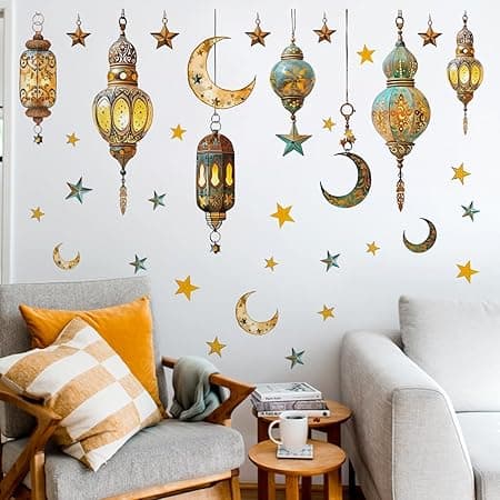 Ramadan Sticker Wall Decoration, Eid Mubarak Wall Art, Eid Mubarak Ramadan Lantern Moon Star Window Decor for Home Living Room Bedroom Decorations Wall Clings (Star Moon Lantern) on Amazon.ae - Price Tracker