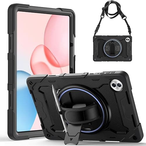 Gerutek Anti-Drop Case for Honor Pad 10 2025 (12.1 Inch), 3 Layer Structure, Rugged Case with 360° Rotating Stand, Hand/Shoulder Strap, Heavy Duty Case for Honor Pad 10 12.1", Black على Amazon.ae - متتبع الأسعار