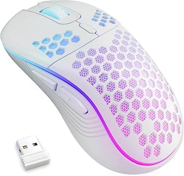 Wireless Gaming Mouse Honeycomb 2.4G USB Cordless Mouse RGB Rechargeable PC Game Mice with 7-Color LED Lights,3 Adjustable DPI for Windows Laptop Desktop Computers -White on Amazon - Best Deal Finder
