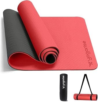 Yogarise 8mm Yoga Mat with Carry Bag & Strap, Yoga Mat for Women and Men, Premium TPE Material Extra Thick Exercise Yoga Mat for Workout, Yoga, Fitness, Exercise Mat Anti Slip Matt (Red & Black) on Amazon - Best Deal Finder