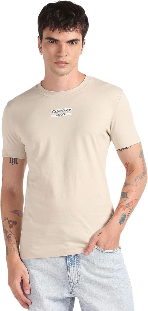 Calvin Klein Jeans Men's Transparent Stripe Logo Tee Transparent Stripe Logo Tee on Amazon.ae - Price Tracker