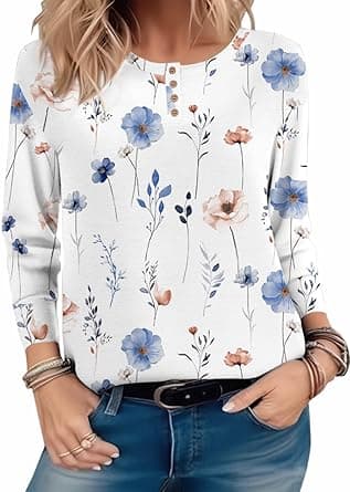 Zeagoo Long Sleeve Shirts for Women Henley T Shirts Loose Fit Tunics Dressy Casual Work Blouses Fall Fashion Tops on Amazon.ae - Price Tracker