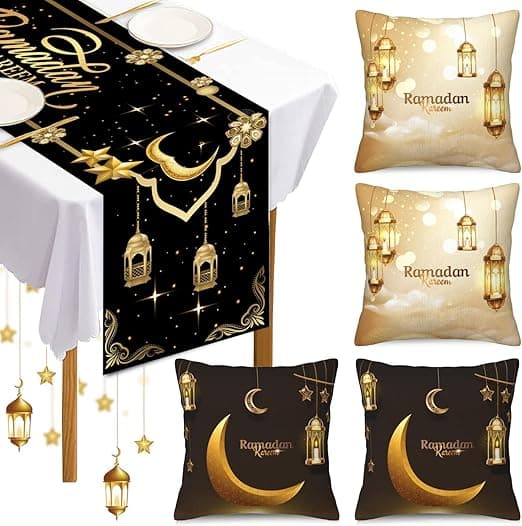 Yoawllty Ramadan Decorations for Home Set of 5pcs Ramadan Table Decoration with Ramadan Table Runner and 4 Pcs Decorative Pillow Covers on Amazon.ae - Price Tracker