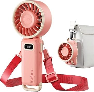 Diveblues Portable Turbo Fan, Handheld Fan 3-in-1 Neck Desk Foldable Design with Stepless Speed Control, Digital Display, USB-C Rechargeable, Up to 12H Cooling for Travel & Outdoor on Amazon.ae - Price Tracker