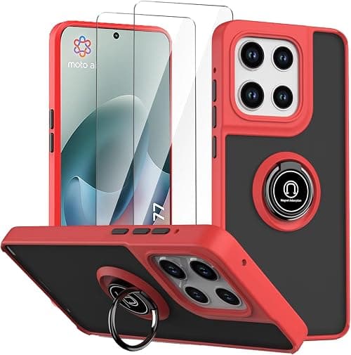Case for Motorola Moto G77 5G Red with Ring Stand Case + 2 x Tempered Glass Screen Protector,PC +TPU Shockproof Anti-Scratch Phone Cover on Amazon.ae - Price Tracker