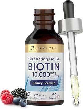 Carlyle Liquid Biotin 10000mcg 60ml Liquid Drops Max Strength for Hair, Strong Nails, Beautiful Skin Vegetarian, Non-GMO, Gluten Free Vitamin on Amazon.ae - Price Tracker