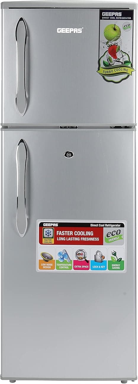 Geepas 180L Double Door Refrigerator - Durable Fast Cooling And Preserves Freshness, Low Noise, Energy Efficient132L Gross Capacity, Fridge Capacity -98L, Freezer Capacity-34L 120 W GRF1856WPN on Amazon.ae - Price Tracker