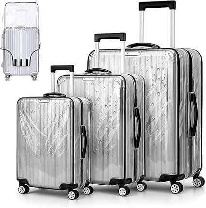 AMERTEER 3Pcs Luggage Cover Protector Set - Clear PVC Waterproof, Dustproof, Anti-Scratch Suitcase Protector with Elastic Fit & Wheel Covers for 20, 24, 28 Inch Travel Luggage, Easy to Use on Amazon.ae - Price Tracker