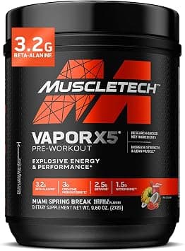 مسحوق ما قبل التمرين | مسل تيك Vapor X5 للرجال والنساء، مزيج مشروب الطاقة والتغذية الرياضية قبل التمرين ميامي سبرينج بريك (30 حصة) - تختلف العبوة على Amazon.sa - متتبع الأسعار