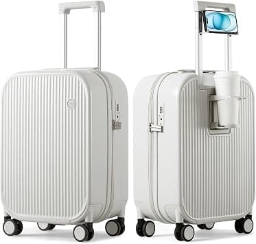 mixi Carry On Luggage with Cup Phone Holder 20 Inch, Smoke White on Amazon - Best Deal Finder