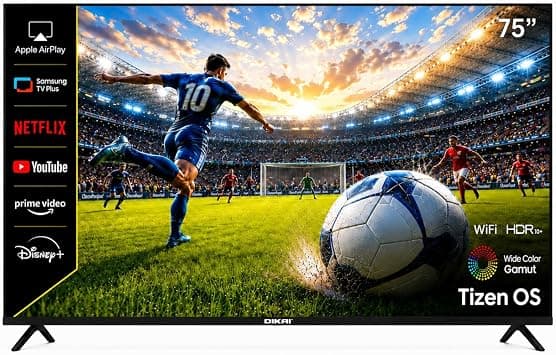 NIKAI 75 Inch 4K UHD Smart TV with Tizen OS | Ultra HD LED Television | HDR10 | Voice Control | Built-in WiFi | Bluetooth 2.1 + EDR | 5000:1 Contrast | 3 HDMI | 2 USB - 75QTZN4KSLED على Amazon.ae - متتبع الأسعار