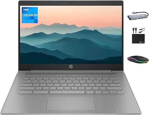 HP Chromebook 2025 Premium 14" HD Laptop Computer Light Slim Business, 4-Core Intel Processor, 4GB RAM, 192GB Storage (64GB eMMC+128GB Card), WiFi, Webcam, Long Battery, Chrome OS +MarxsolAccessory on Amazon - Best Deal Finder
