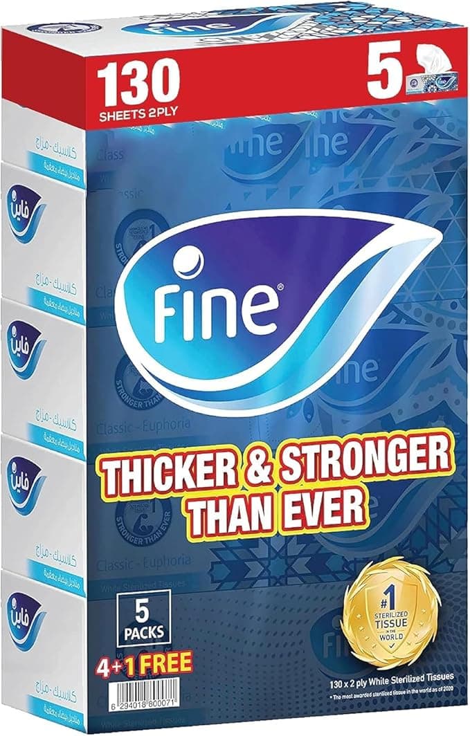 Fine Facial Tissue Boxes, 5 Packs of 130 Sheets x 2 Ply on Amazon.ae - Price Tracker