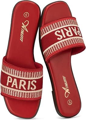Athlefit Summer Black Flat Sandals for Women Comfortable Slip On Slide Sandals 2024 Fashion على Amazon.ae - متتبع الأسعار
