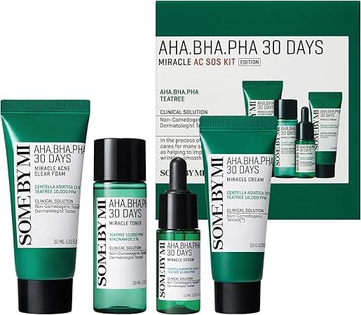 Some By Mi AHA BHA PHA 30Days Miracle AC SOS Kit | Includes Toner 1.01Oz + Serum 0.33Oz + Cream 0.7Oz + Foam 1.01Oz | Mild Exfoliating Daily Skin Care Set For Skin Wastes, Sebum, Oiliness Care on Amazon.ae - Price Tracker