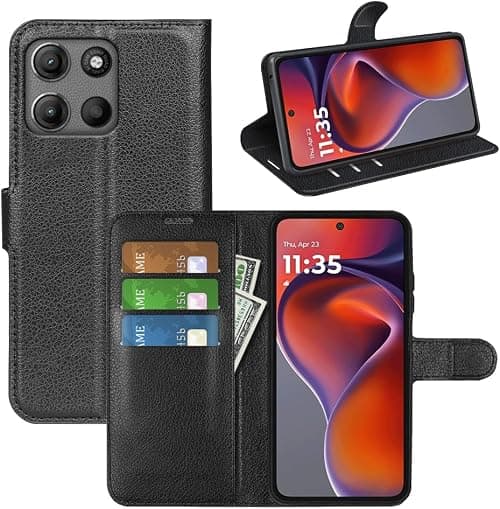 Case for Motorola Moto G67 5G/G77 5G, Magnetic Flip Case in PU Leather and Silicone with Card Holder, Wallet, Slim Flip Cover Case, Shockproof, Black على Amazon.ae - متتبع الأسعار