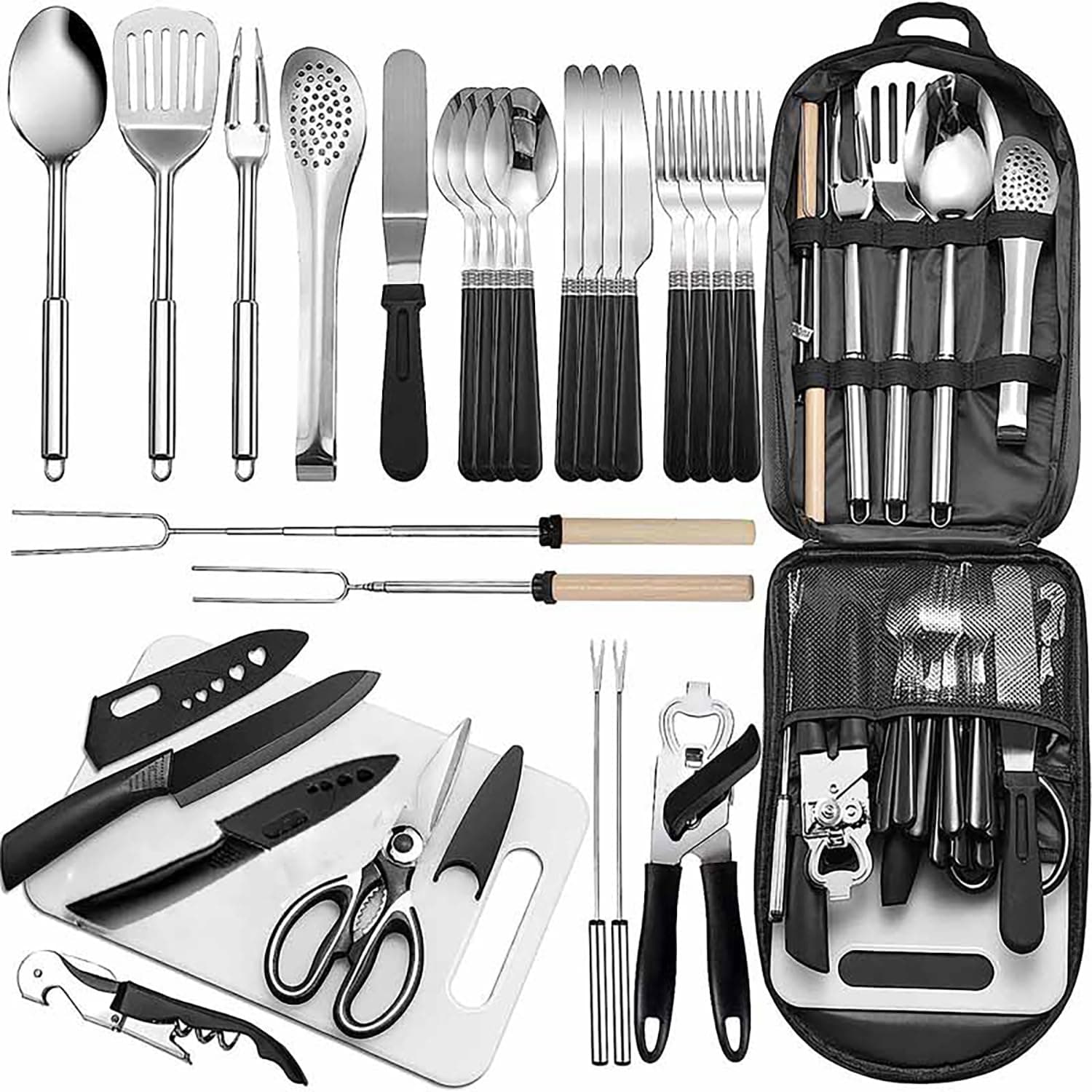 Portable Camping Kitchen Cooking Utensil Set, 27 Piece Camping Essentials Cutlery Set Travel on Amazon.ae - Price Tracker