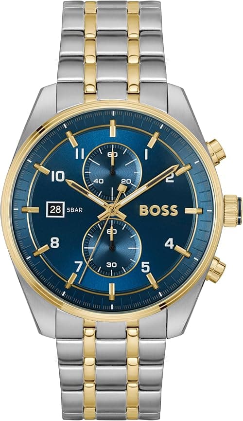 BOSS SKYTRAVELLER MENS BLUE DIAL STAINLESS STEEL & IONIC PLATED THIN GOLD STEEL WATCH - 1514247 on Amazon.ae - Price Tracker