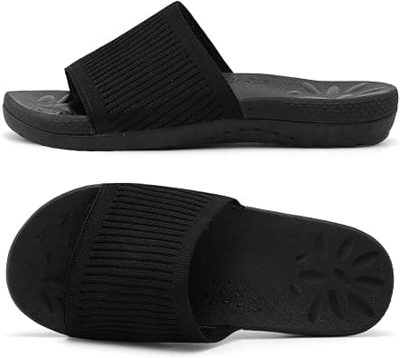 L-RUN Womens Knit Slides Sandals with Plantar Fasciitis Ladies Yoga Mat Thick Cushion Arch Support Slippers Slip On Sandals for Indoor Outdoor على Amazon.ae - متتبع الأسعار
