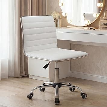 Furmax Mid Back Task Chair,Low Back Leather Swivel Office Chair,Computer Desk Chair Retro with Armless Ribbed (White) on Amazon.ae - Price Tracker