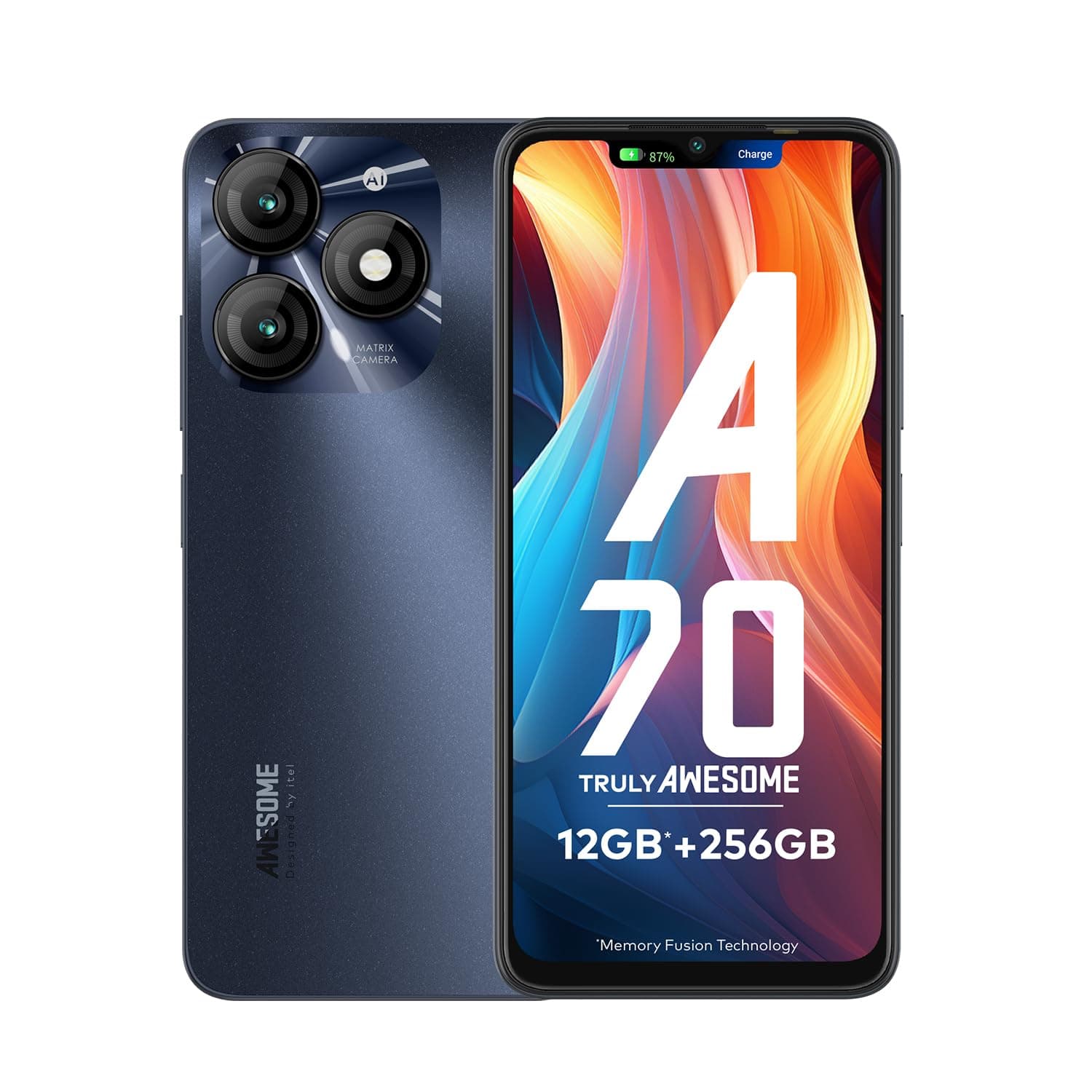 itel A70 (4GB RAM, 256GB ROM) upto 12GB RAM with Memory Fusion | 13MP Dual Rear Camera & 8MP Front Camera | 5000mAh with Type-C | Dynamic Bar | Side Fingerprint | Octa-Core Processor | Starlish Black on Amazon.ae - Price Tracker