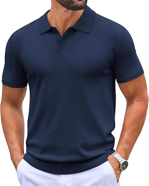 COOFANDY Mens Knit Polo Shirts Casual Short Sleeve Button Polo Shirt Classic Golf Shirts on Amazon.ae - Price Tracker