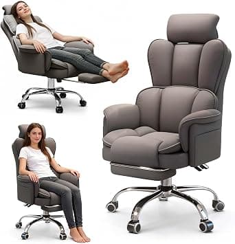 Krauad Office Chair with Footrest, Ergonomic Reclining Computer Chairs with Swivel Rolling Wheels and Lumbar Support, Padded Gaming Chair for Home Office (Grey-B-1) on Amazon.ae - Price Tracker