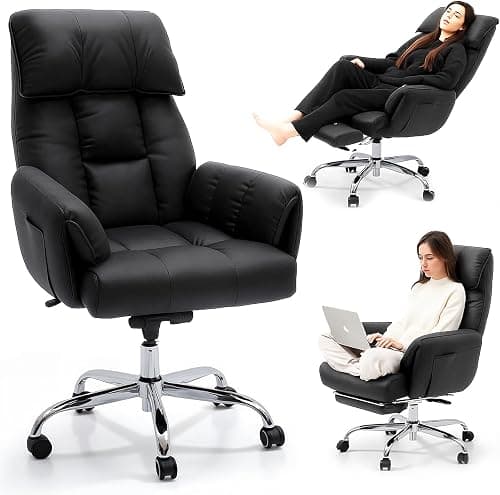 Office Chair with Footrest, Ergonomic Design, Adjustable Tilt Lock, Big and Tall PU Leather Executive Chair, Swivel Rolling Chair for Adult Working Study, Desk Chair Comfy for Home Office (black1) على Amazon.ae - متتبع الأسعار