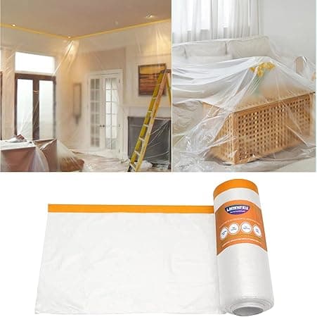 Plastic Dust Sheets for Decorating,4.5m x 20m Waterproof Masking Film Rolls, Pre-Taped Tape and Drape for Painting Furniture Covering on Amazon.ae - Price Tracker