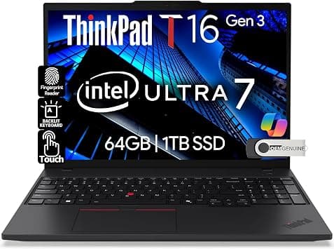 Lenovo ThinkPad T16 Gen 3 Touchscreen Laptop 16” FHD+ Display, Intel Ultra 7-155U (Beats i7-1355U), 64GB DDR5 RAM, 1TB SSD, 5MB Webcam, Fingerprint, Backlit KB, WiFi 6E + BT, RJ-45, HDMI, Win 11 Pro on Amazon.ae - Price Tracker