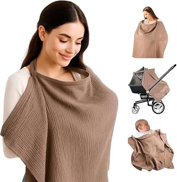 AMERTEER Muslin Nursing Cover for Breastfeeding | 100% Breathable Cotton with Rigid Hoop | Soft Nursing Apron with Lace Privacy Screen | Baby Stroller Cover for Moms | Summer Wheat on Amazon.ae - Price Tracker