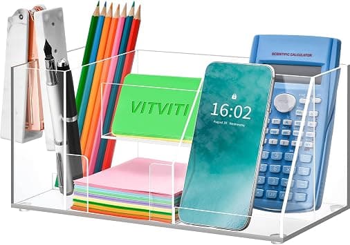 VITVITI Acrylic Desk Organizer, Clear Pencil Holder for Desk, 5 Compartment Accessories Desktop Pen Holder with Sticky Notes Holder, Phone Stand, for Office Storage/School Supplies on Amazon.ae - Price Tracker