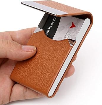 Business Card Holder, Metal Business Card Case Pocket, Card Holder for Women & Men, Professional PU Leather Business Card Holders RFID Blocking Name Card Holder Case with Magnetic Closure, Apricot on Amazon.ae - Price Tracker