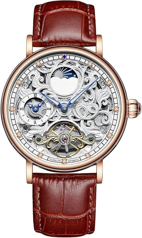 Mens Automatic Watches, Luxury Automatic Skeleton Tourbillon Watch Waterproof Crystal Self-Winding Wrist Watch for Men, Business Dress Leather Wrist Watch on Amazon.ae - Price Tracker