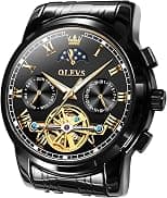 OLEVS Luxury Automatic Watch No Battery Men Mechanical Waterproof Stainless Steel Wrist Watch Tourbillon Skeleton Self Winding Wristwatch Adjustable Bracelet(No Battery Required) - Amazon.ae Price Tracker