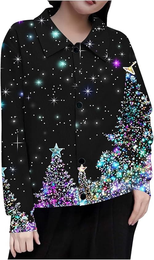 Christmas Tops for Women UK Ugly Xmas Jumpers Button Down Shirt Long Sleeve Tops Reindeer Funny Snowman Santa Graphic Blouses Funny Xmas Dressy Tunic Top Causal Holiday Shirt on Amazon.ae - Price Tracker