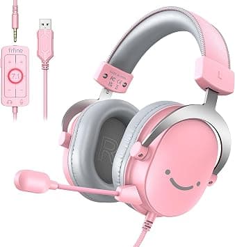 FIFINE USB Gaming Headset, PC Over-Ear Wired Streaming Headset with 3.5mm Jack, Detachable Microphone, 7.1 Surround Sound, Control Box, Passive Noise Cancellation, for PS4/PS5/Xbox/Switch-H9 Pink - متتبع أسعار Amazon.sa
