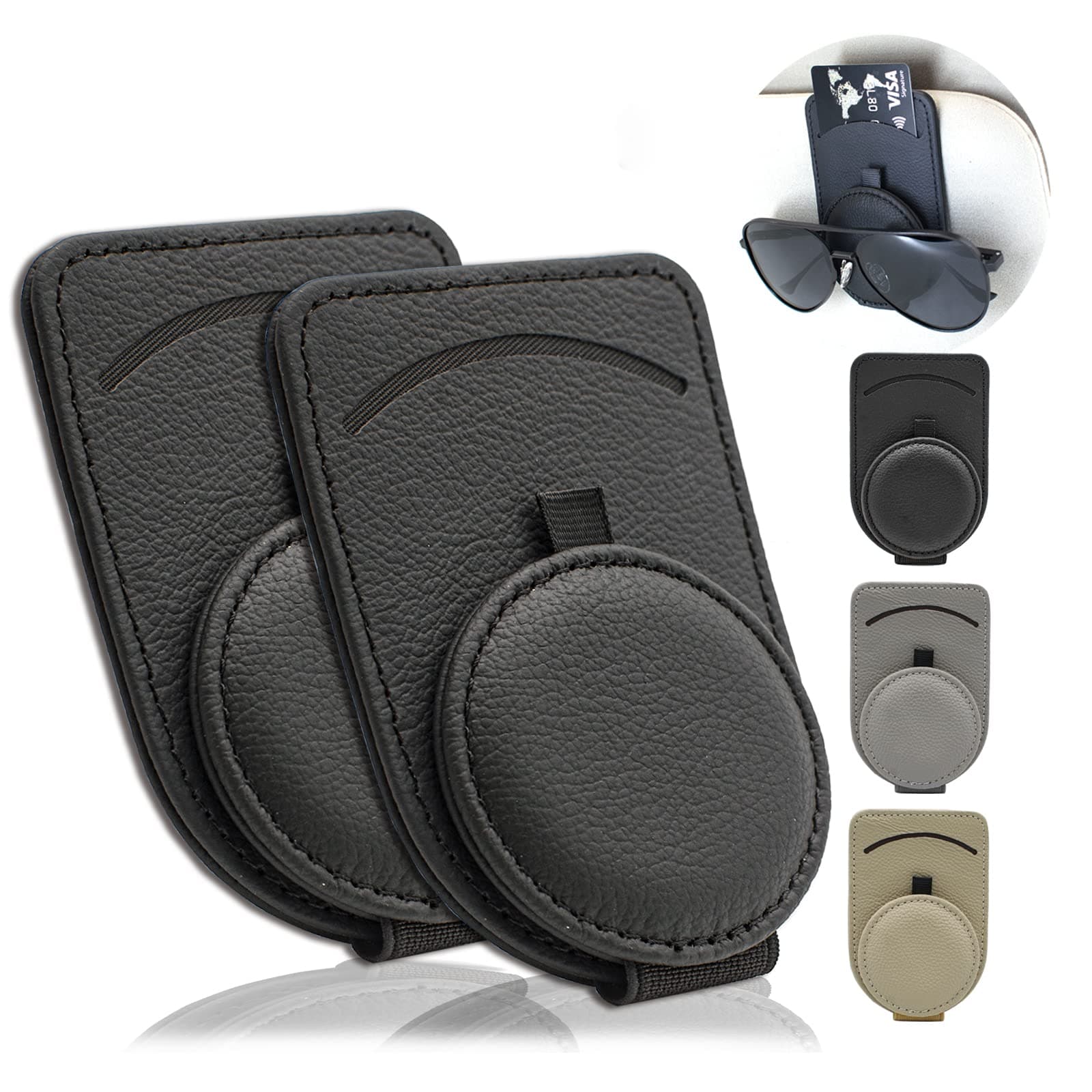 Sufilux Sunglass Holder for Car Visor, Magnet Adsorbed Sunglasses Holder for Car Accessories Parts, Leather Car Sunglass Holder, Car Visor Sunglasses Clip for Glasses Cards (2PCS, Black) on Amazon.ae - Price Tracker