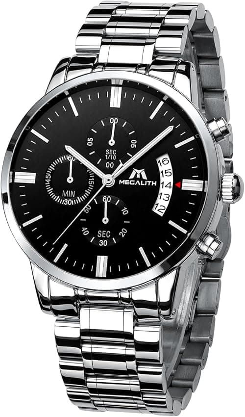 MEGALITH Mens Watch Analog Silver: Stainless Steel Waterproof Chronograph Fashion Casual Elegant Date Mens Wrist Watch على Amazon.ae - متتبع الأسعار