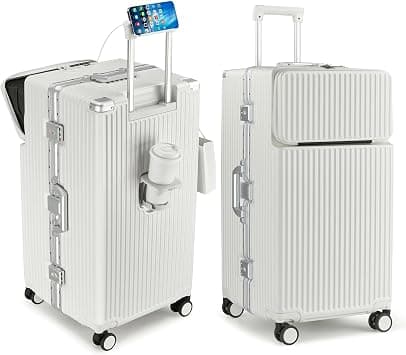 feilario Super Large Captain Aluminum Frame Hard Shell Wheels Luggage Checked Suitcase with Cup Holder/Phone Holder, B4 Ivory White, 76.20 cm, Business on Amazon - Best Deal Finder