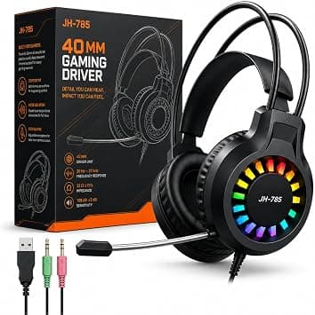 Wired Gaming Headset with 40MM Driver, RGB Lighting, JH-785 Microphone, Suspended Headband, Soft Over-Ear Cushions, USB + 3.5mm Connection, 1.7M Cable for PC & Laptop, 360° Omnidirectional on Amazon - Best Deal Finder