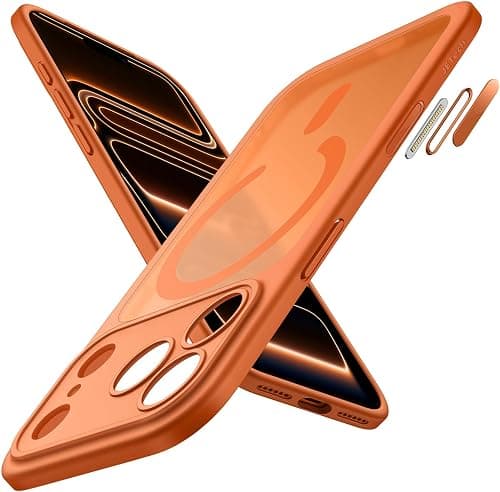 JETech Magnetic Case for iPhone 17 Pro 6.3-Inch Compatible with MagSafe, Shockproof Slim Phone Cover with Built-in Camera Control Button, Matte Translucent Back (Orange) on Amazon - Best Deal Finder