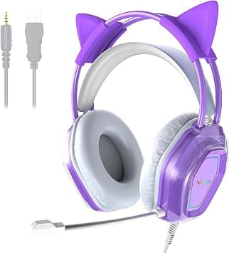 Wantek Cute Cat-Ear Gaming Headset - 50mm Drivers, Noise-Cancelling Mic, 3.5mm Wired Stylish & Lightweight Design (Purple) on Amazon - Best Deal Finder