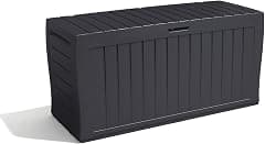 Keter Marvel+ 270L Outdoor 65% recycled Garden Furniture Storage Box Graphite Wood Panel Effect | Fade Free | All Weather Resistant | Safe and Secure | Zero Maintenance | 2 year Warranty - متتبع أسعار Amazon.sa