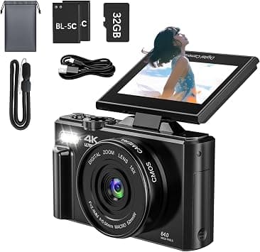 4K Digital Camera for Photography, 64MP Vlogging Camera for YouTube with 3" 180° Flip Screen, 18X Digital Zoom Point and Shoot Camara with 32GB Micro SD Card for Beginner (Black) on Amazon.ae - Price Tracker