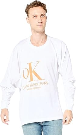 Calvin Klein Calvin Klein Jeans Men Crew Neck Long Sleeve Brand Logo T-Shirt, White M on Amazon.ae - Price Tracker