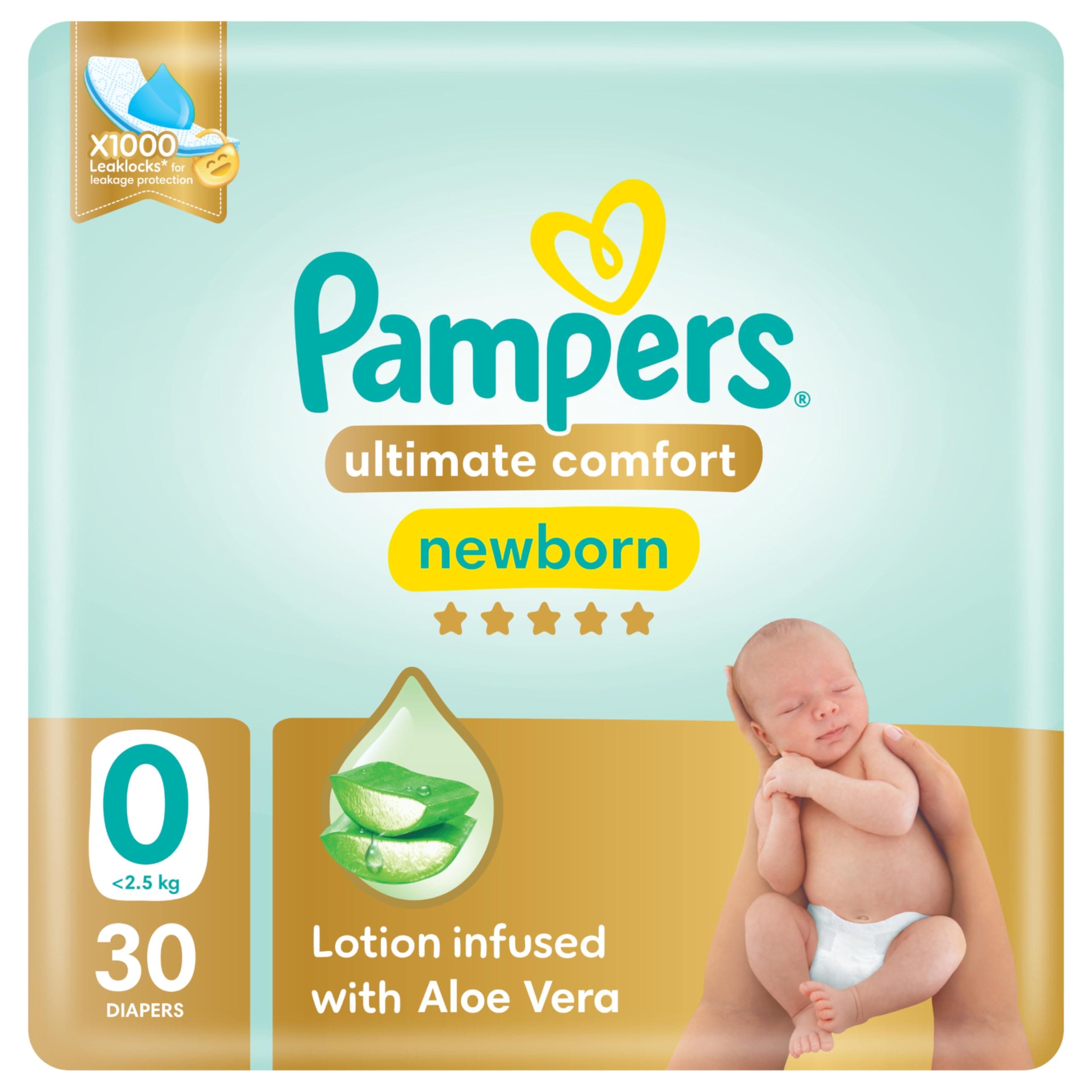 Pampers Ultimate Comfort Taped Diapers, Size 0, <2.5kg, Lotion infused with Aloe Vera, x1000 Leak Locks Technology for Leakage Protection, Carry Pack, 30 Count on Amazon.ae - Price Tracker